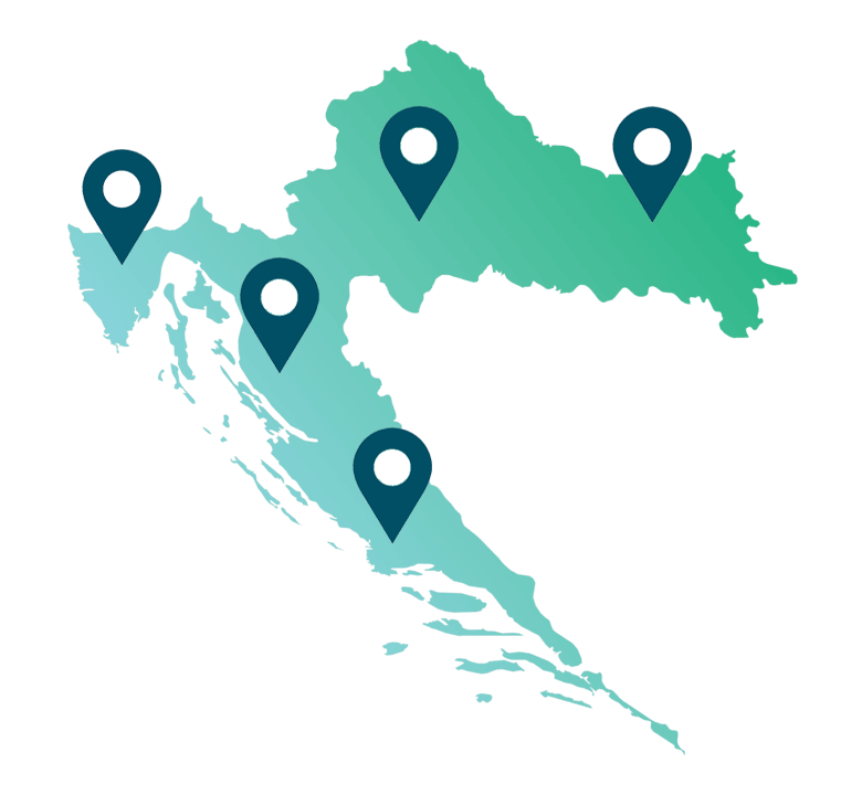 Croatia map gradient with pins on it